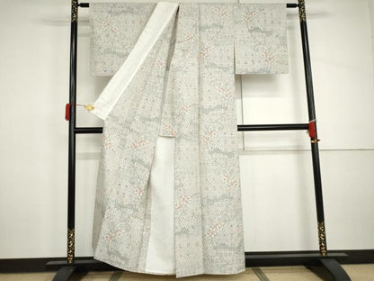 平和屋着物▽大島紬　単衣　更紗花唐草文　証紙付き　正絹　逸品　AABI8018cs