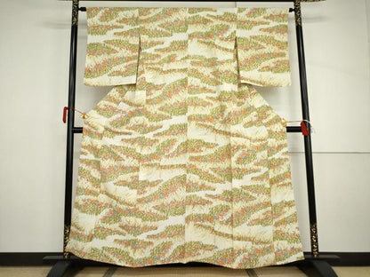 平和屋着物▽上質な小紋　単衣　手描き　草花文　暈し染め　正絹　逸品　AABI8021cs