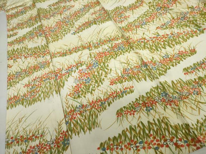 平和屋着物▽上質な小紋　単衣　手描き　草花文　暈し染め　正絹　逸品　AABI8021cs