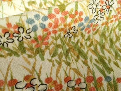 平和屋着物▽上質な小紋　単衣　手描き　草花文　暈し染め　正絹　逸品　AABI8021cs