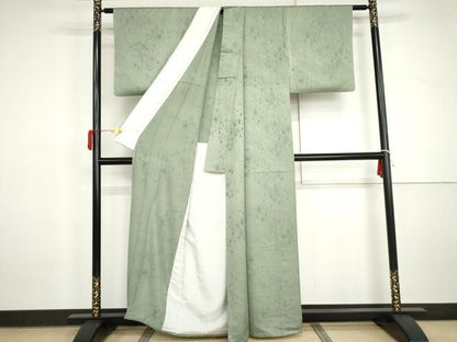 平和屋着物▽上質な色無地　単衣　吉祥地紋　薄青色　正絹　逸品　AABI8022cs