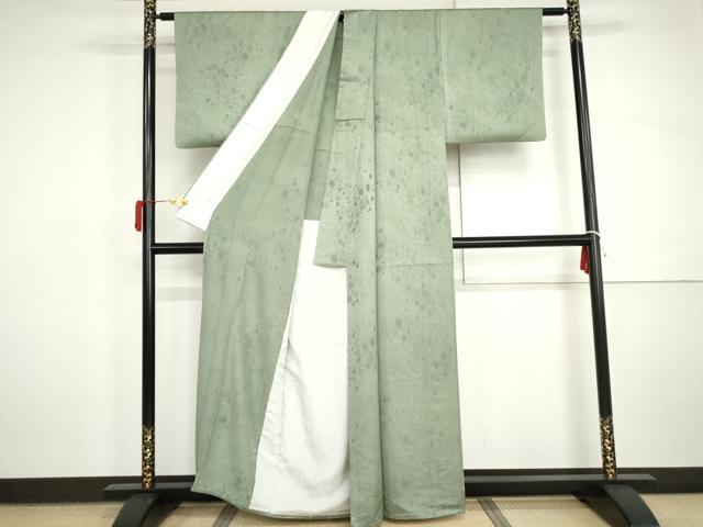 平和屋着物▽上質な色無地　単衣　吉祥地紋　薄青色　正絹　逸品　AABI8022cs