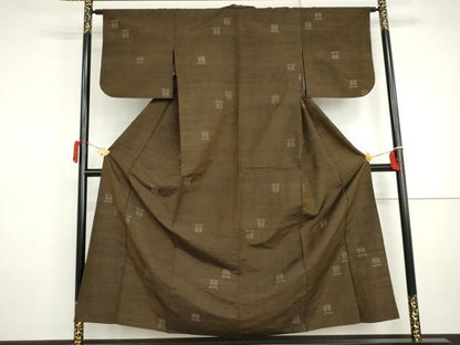 平和屋着物▽上質な紬　単衣　80亀甲　遠州椿　正絹　逸品　AABI8023cs