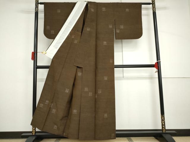 平和屋着物▽上質な紬　単衣　80亀甲　遠州椿　正絹　逸品　AABI8023cs