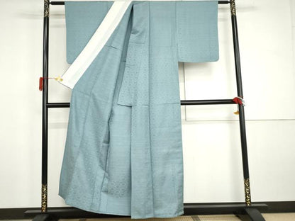 平和屋着物▽上質な色無地　単衣　花菱地紋　薄縹色　正絹　逸品　AABI8024cs