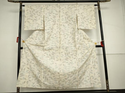平和屋着物▽上質な紬　単衣　枝花文　正絹　逸品　AABI8025cs