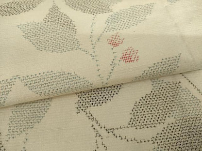 平和屋着物▽上質な紬　単衣　枝花文　正絹　逸品　AABI8025cs