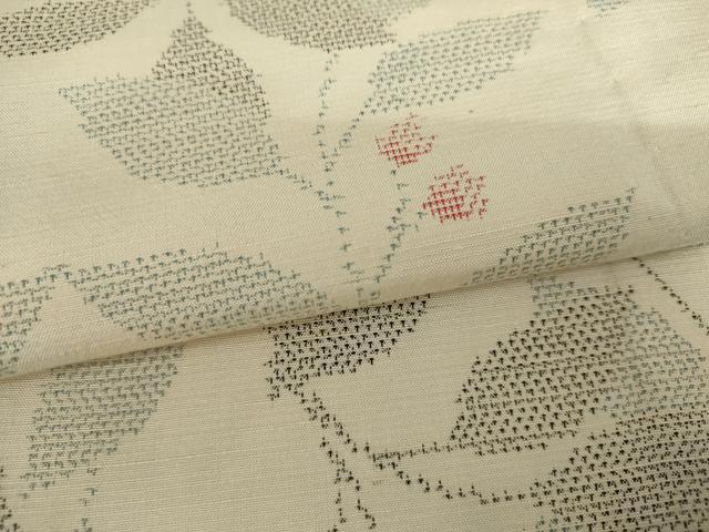 平和屋着物▽上質な紬　単衣　枝花文　正絹　逸品　AABI8025cs