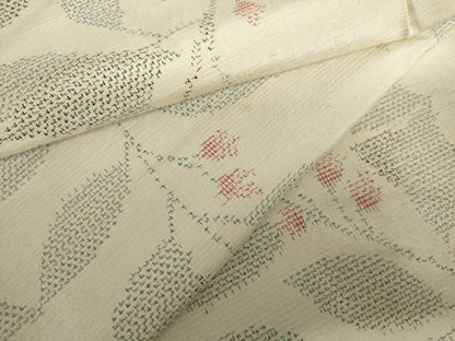 平和屋着物▽上質な紬　単衣　枝花文　正絹　逸品　AABI8025cs