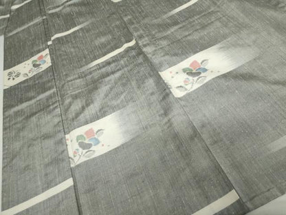 平和屋着物▽上質な紬　単衣　花蝶文　正絹　逸品　AABI8026cs