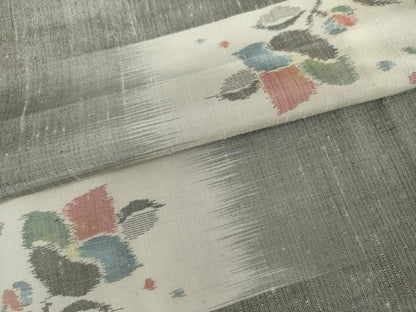 平和屋着物▽上質な紬　単衣　花蝶文　正絹　逸品　AABI8026cs