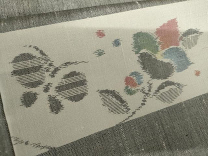 平和屋着物▽上質な紬　単衣　花蝶文　正絹　逸品　AABI8026cs