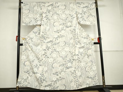 平和屋着物▽上質な小紋　単衣　手描き　竜田川　土車　正絹　逸品　AABI8029cs