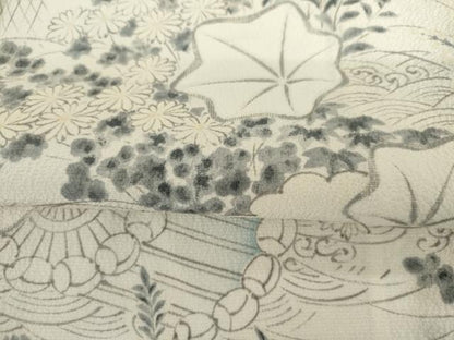 平和屋着物▽上質な小紋　単衣　手描き　竜田川　土車　正絹　逸品　AABI8029cs