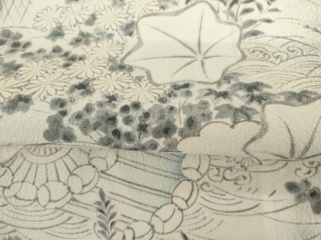 平和屋着物▽上質な小紋　単衣　手描き　竜田川　土車　正絹　逸品　AABI8029cs