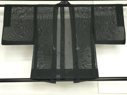 平和屋着物▽羽織　スリーシーズン　春夏秋　塵除け　枝花文　黒地　正絹　逸品　AABI8033cs