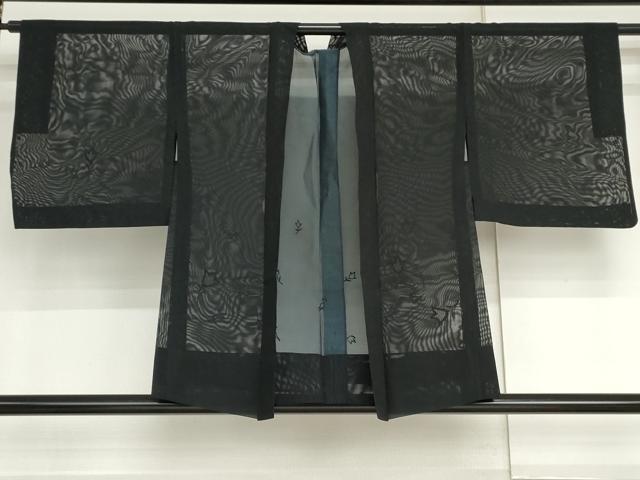 平和屋着物▽羽織　スリーシーズン　春夏秋　塵除け　枝花文　黒地　正絹　逸品　AABI8033cs