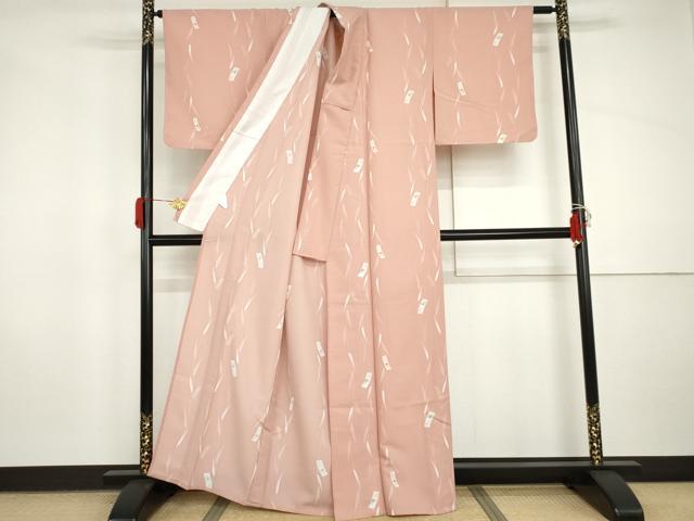 平和屋着物▽小紋　単衣　短冊に枝垂れ柳　洗える着物　未使用　AABI8039cs