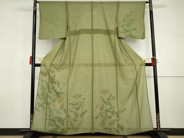 平和屋着物▽訪問着　単衣　紗×紗　枝花文　金彩　正絹　逸品　AABI8040cs