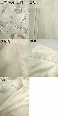 平和屋着物▽訪問着　単衣　手描き　地紋起こし　枝花文　正絹　逸品　AABI8041cs