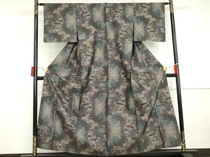 平和屋着物▽本場大島紬　単衣　9マルキ　蔦の葉文　正絹　逸品　未使用　AABI8042cs