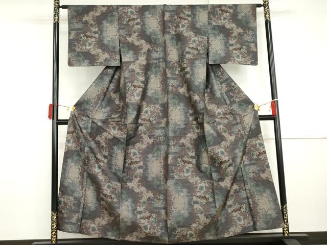 平和屋着物▽本場大島紬　単衣　9マルキ　蔦の葉文　正絹　逸品　未使用　AABI8042cs