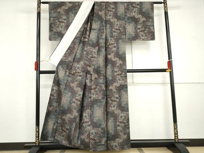 平和屋着物▽本場大島紬　単衣　9マルキ　蔦の葉文　正絹　逸品　未使用　AABI8042cs