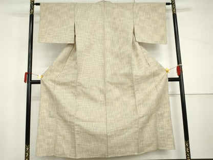 平和屋着物▽上質な紬　単衣　格子　正絹　逸品　未使用　AABI8044cs