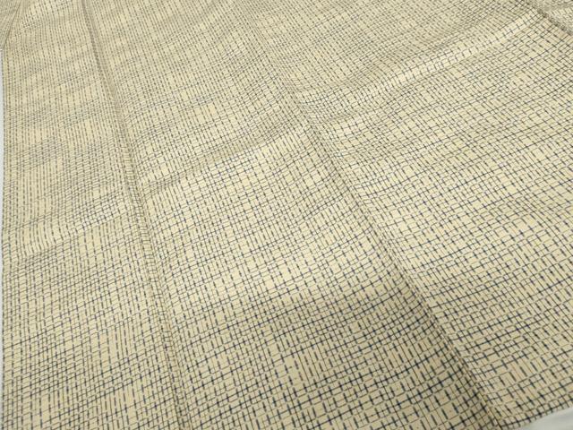 平和屋着物▽上質な紬　単衣　格子　正絹　逸品　未使用　AABI8044cs