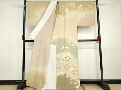 平和屋着物▽訪問着　単衣　友禅　花鼓文　枝梅　暈し染め　金銀彩　正絹　逸品　AABI8049cs
