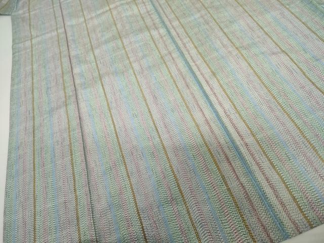 平和屋着物▽上質な紬 　単衣　 縞　正絹　逸品　未使用　AABI8054cs