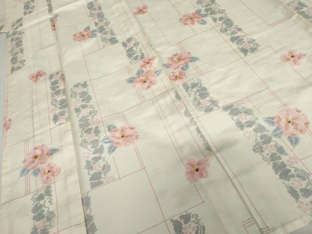 平和屋着物▽上質な紬　単衣　草花文　正絹　逸品　未使用　AABI8056cs