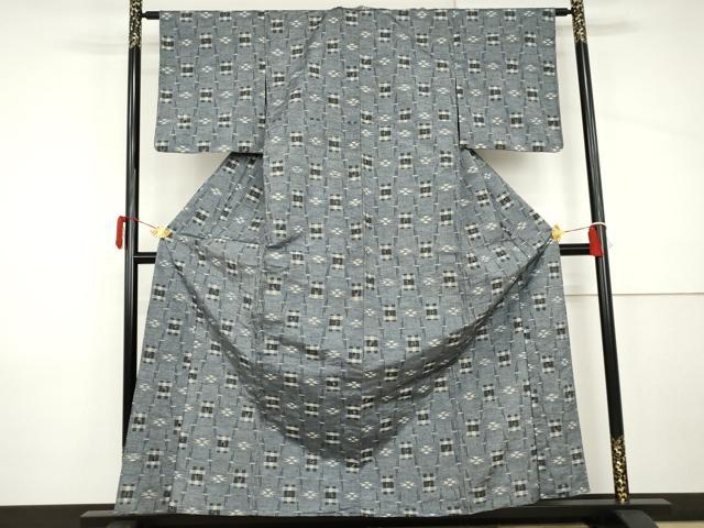 平和屋着物▽上質な紬　単衣　琉球絣文様　正絹　逸品　AABI8059cs