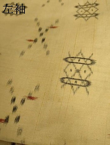 平和屋着物▽上質な紬　単衣　琉球絣文様　正絹　逸品　AABI8060cs