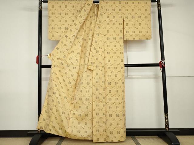 平和屋着物▽上質な紬　単衣　琉球絣文様　正絹　逸品　AABI8060cs