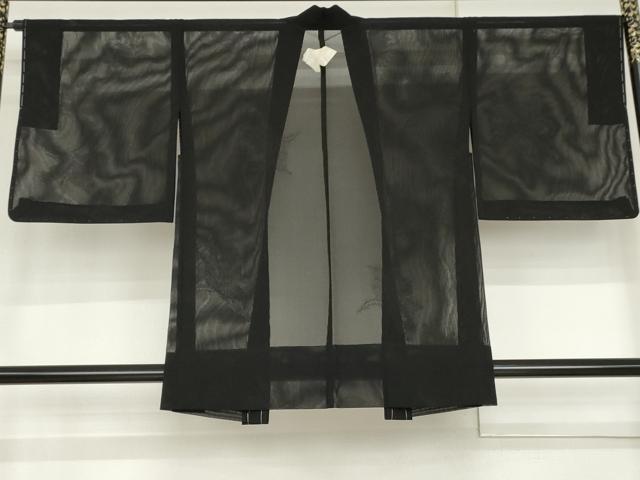 平和屋着物▽羽織　スリーシーズン　春夏秋　塵除け　草花文　黒地　正絹　逸品　未使用　AABI8064cs