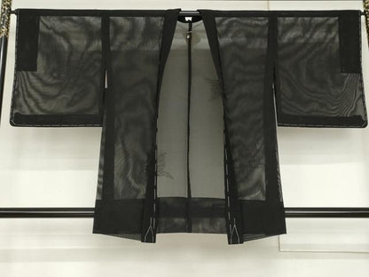 平和屋着物▽羽織　スリーシーズン　春夏秋　塵除け　草花文　黒地　正絹　逸品　未使用　AABI8064cs