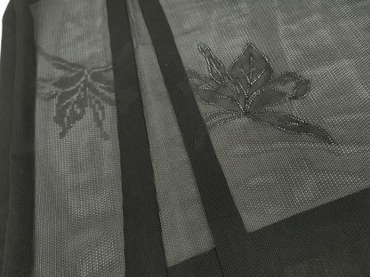 平和屋着物▽羽織　スリーシーズン　春夏秋　塵除け　草花文　黒地　正絹　逸品　未使用　AABI8064cs