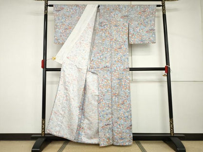 平和屋着物▽小紋　単衣　松竹梅風景文　洗える着物　AABI8065cs