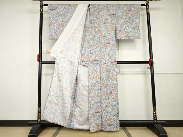 平和屋着物▽小紋　単衣　松竹梅風景文　洗える着物　AABI8065cs