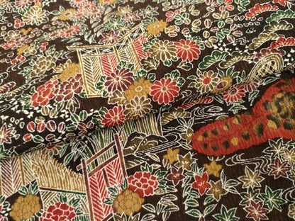 平和屋着物▽上質な小紋　単衣　辻が花　松竹梅風景文　正絹　逸品　AABI8066cs