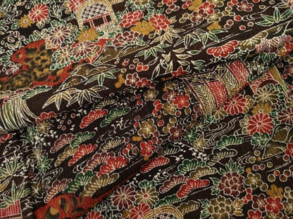 平和屋着物▽上質な小紋　単衣　辻が花　松竹梅風景文　正絹　逸品　AABI8066cs