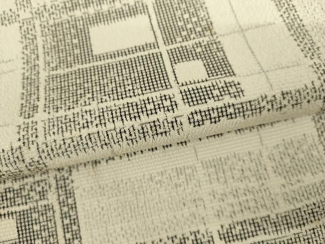 平和屋着物▽本塩沢　単衣　変わり格子　正絹　逸品　AABI8070cs