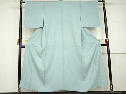 平和屋着物▽上質な色無地　単衣　紗綾形地紋　白藍色　正絹　逸品　AABI8071cs