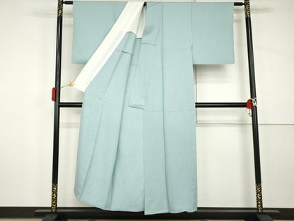 平和屋着物▽上質な色無地　単衣　紗綾形地紋　白藍色　正絹　逸品　AABI8071cs