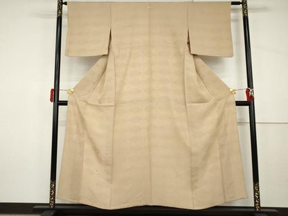 平和屋着物▽上質な色無地　単衣　菱地紋　丁子色　正絹　逸品　AABI8072cs