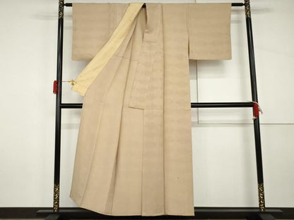 平和屋着物▽上質な色無地　単衣　菱地紋　丁子色　正絹　逸品　AABI8072cs