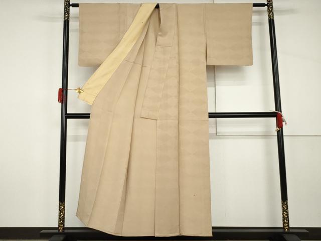 平和屋着物▽上質な色無地　単衣　菱地紋　丁子色　正絹　逸品　AABI8072cs