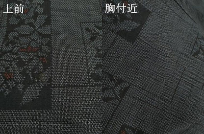 平和屋着物▽塩沢紬　単衣　色紙重ね草花文　正絹　逸品　AABI8073cs