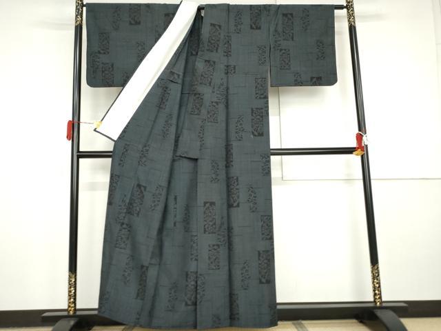 平和屋着物▽塩沢紬　単衣　色紙重ね草花文　正絹　逸品　AABI8073cs